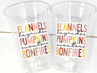 FALL PARTY CUPS - Flannels Hayrides Pumpkins Sweaters Bonfires Fall Party Cups Harvest Party Cups Harvest Birthday Cups Thanksgiving Cups