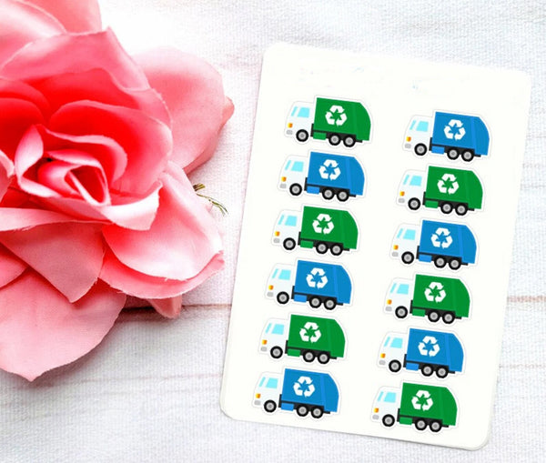 SMALL Garbage Truck Stickers Recycle Truck Stickers Garbage Truck Favor Stickers Planner Stickers Trash Day Garbage Day Stickers Journal