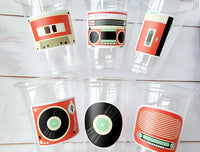 RETRO MUSIC PARTY Cups Retro Party Cups Music Party Cups Record Player Radio Boom Box Boombox 8 track Cassette Tape Retro Party Favor Cups