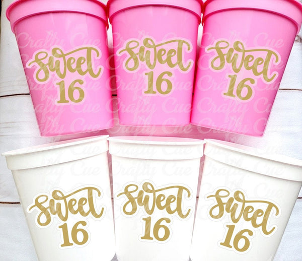 SWEET 16 PARTY Cups - Reuseable Sweet Sixteen Party Cups Sweet 16 Party Cups Sweet 16 Party Favors Sweet 16 Party Favors 16th Birthday Party