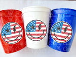 4th of July Party Cups July 4th Smiley Cups USA Party Cups 'Merica Cups Independence Day Party Decorations 4th of July Party Decorations