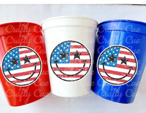 4th of July Party Cups July 4th Smiley Cups USA Party Cups 'Merica Cups Independence Day Party Decorations 4th of July Party Decorations