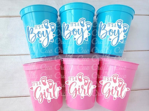 GENDER REVEAL Party Cups - It's a Boy Cups It's a Girl Cups Gender Reveal Baby Shower Decorations Pink and Blue Party Cups Baby Feet Cups