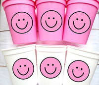 SMILEY FACE CUPS - One Happy 1st Birthday Happy Smiley Face First Birthday Happy Smiley Face Cups Smiley Face Favors Pink Smiley Face Cups