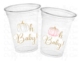 Oh Baby Cups Oh Baby Baby Shower Favors Oh Baby Pumpkin Cups Oh Baby Fall Baby Shower Decorations Neutral Baby Shower Pink White Pumpkkin