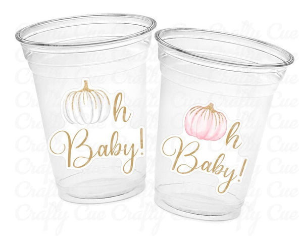 Oh Baby Cups Oh Baby Baby Shower Favors Oh Baby Pumpkin Cups Oh Baby Fall Baby Shower Decorations Neutral Baby Shower Pink White Pumpkkin