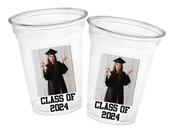 Custom Graduation Cups Custom Plastic Cups Personalized Photo Graduation Cups Custom Grad Photo Cups 2024 Graduation Party Cups Grad Favors