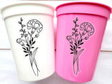 Personalized Birth Flower Cups With Name, Personalized Birth Flower Plastic Cups, Gifts for Her Flower Party Favors Bridesmaid Proposal Cups