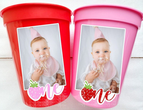 Strawberry Custom Plastic Cups Personalized 1st Party Cups Strawberry Birthday Cups First Birthday Strawberry Party Decoration Party Favors