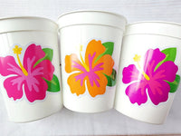 LUAU PARTY CUPS -Aloha Party Cups Luau Party Decoration Hibiscus Party Cups Luau Baby Shower Tropical Party Decorations Luau First Birthday