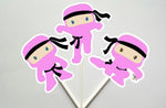 Ninja Cupcake Toppers, Girl Ninja Cupcake Toppers, Pink Ninja Cupcake Toppers 71517534A