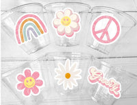 70s PARTY CUPS 70's Birthday Cups 70's Party Cups 70s Decorations 70's Birthday Party 70s Birthday Party Decorations Hippy Two Groovy Cups