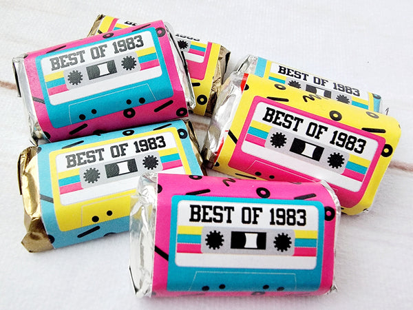 30 - 40th Birthday Cassette Tape Stickers 40th Birthday Stickers or Mini Candy Bar Wrapper Vintage 40th Birthday Best of 1983 Birthday