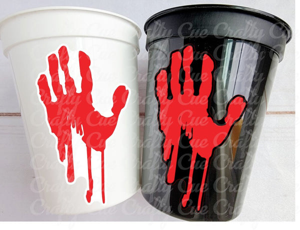 BLOODY HAND PRINT Cups Bloody Handprint Cups Halloween Party Cups Halloween Decorations Halloween Favors Halloween Party Favors Spooky Cups