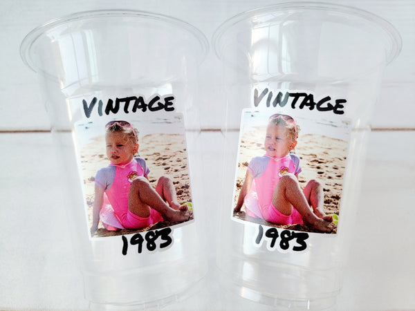 Custom plastic cups, Custom Face Cups, Personalized Party cups, Personalized 40th Birthday Cups, Vintage 40th, Custom face party decorations