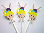 Gymnastics  Cupcake Toppers - Handstand Girl Purple Leotard Blonde Hair