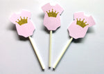 Princess Baby Shower Cupcake Toppers - Princess Cupcake Toppers, Pink Gold Cupcake Toppers, Princess Onesie Cupcake Toppers