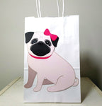 Pug Puppy Dog Party Favor Bags, Goody Bags, Gift Bags - Pug Favor Bags, Pug Goody Bags, Girl Pug Sitting (5317310A)