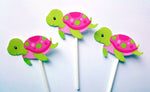 Turtle Cupcake Toppers - Turtle Birthday - Turtle Baby Shower - Girl Turtle Cupcake Topprs - Under The Sea Cupcake Toppers ( 930161021P)