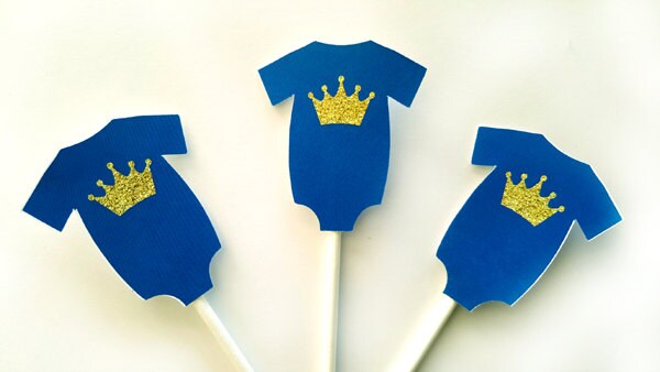 Prince Baby Shower Cupcake Toppers - Royal Prince Cupcake Toppers with Gold Crowns (93016941P)