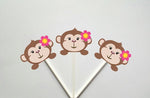 Girl Monkey Cupcake Toppers, Girl Monkey Baby Shower, Girl Monkey Birthday, Monkey Peeking