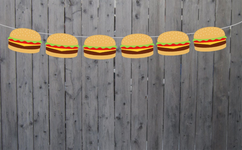 Hamburger Garland, Hamburger Banner, Fast Food Banner, Fast Food Garland, Photo Prop - Image 3