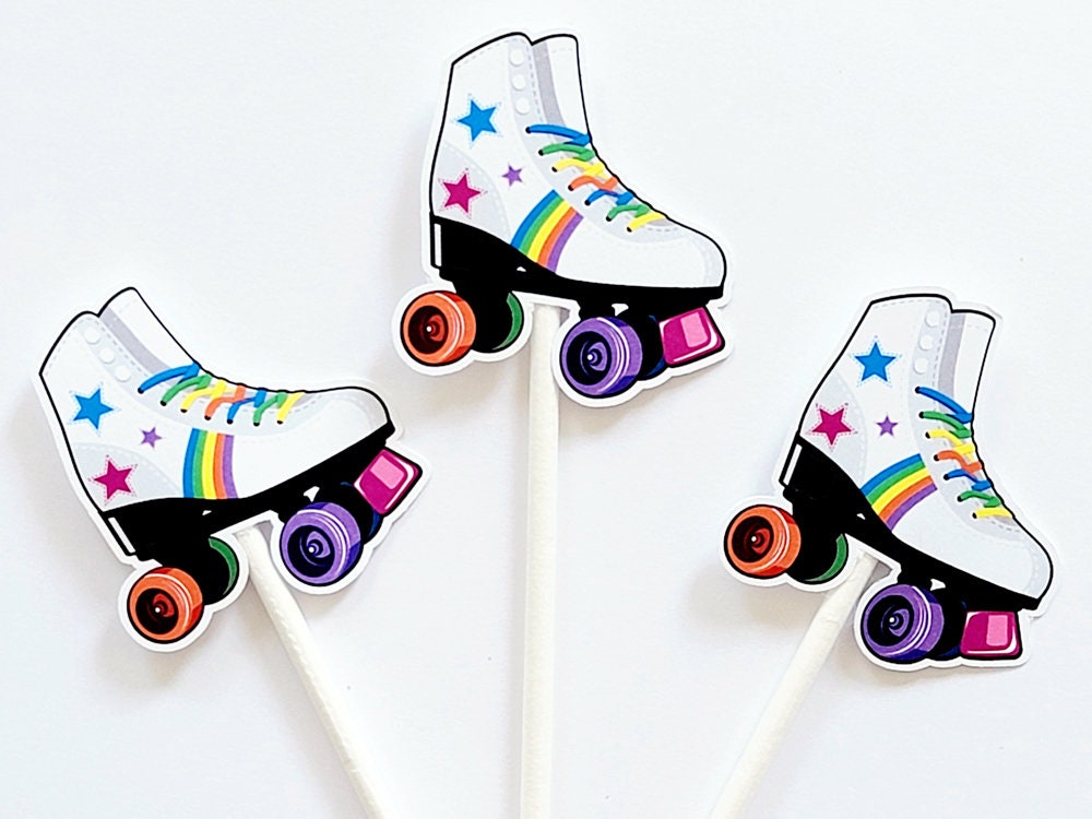 Roller Skate Cupcake Toppers | 80s Party Decorations | Retro Birthday Cupcake Picks | Roller Skating Themed Party Supplies | Roller Skating - Image 3