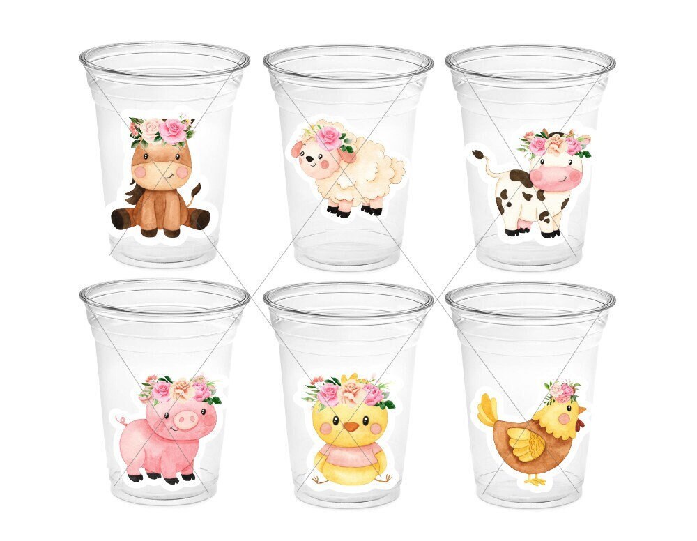 GIRL FARM PARTY Cups - Girl Farm Cups Farm Animal Cups Farm First Birthday Farm Baby Shower Barnyard Party Farm Birthday Decorations Farm - Image 2