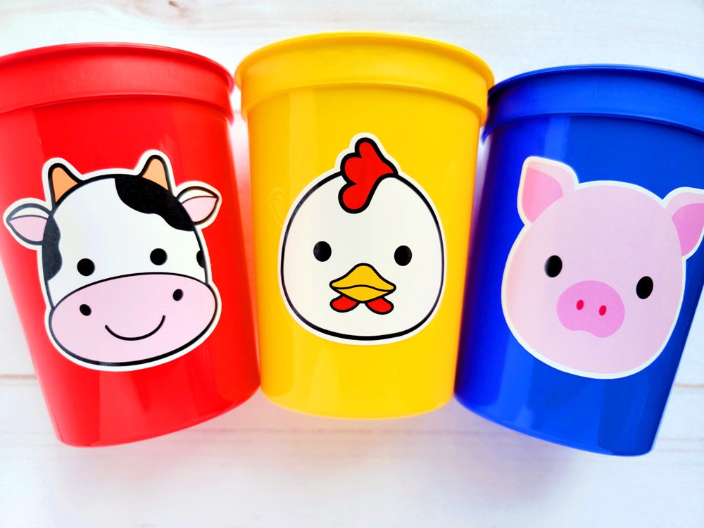 FARM ANIMAL PARTY Cups - Cow party cups Pig party cups Chicken Cups Farm Birthday Farm Decorations Farm Party Farm animal favors Farm cups - Image 2