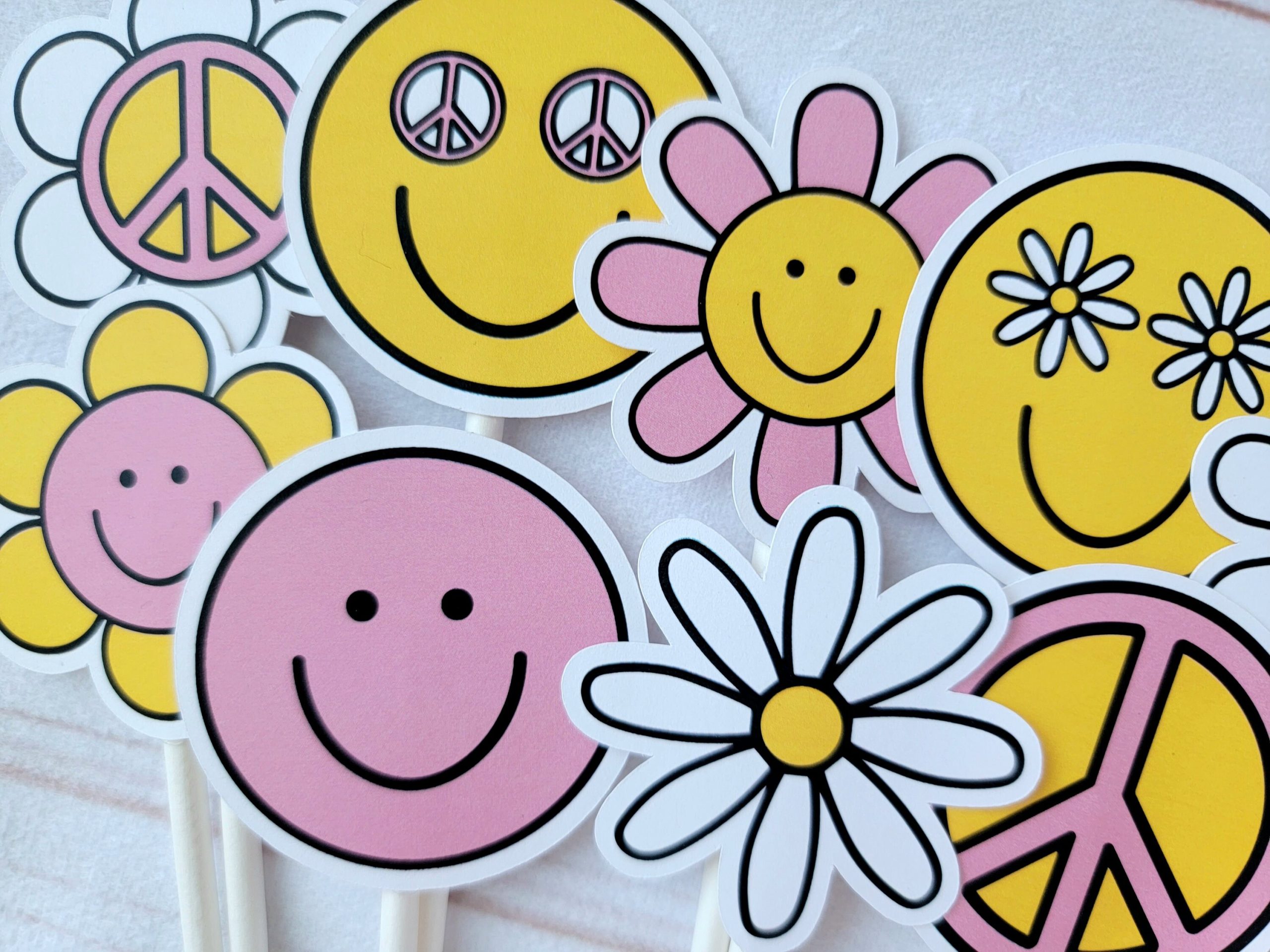 70s CUPCAKE TOPPERS - Groovy cupcake toppers 70s birthday cupcake topper retro birthday cupcake topper hippie party decorations Two Groovy - Image 2