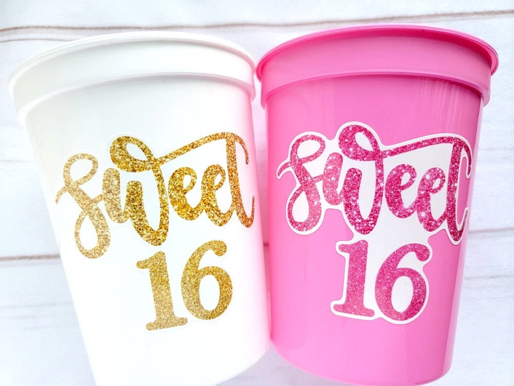 SWEET 16 PARTY Cups - Reuseable Sweet Sixteen Party Cups Sweet 16 Party Cups Sweet 16 Party Favors Sweet 16 Party Favors 16th Birthday Party - Image 2