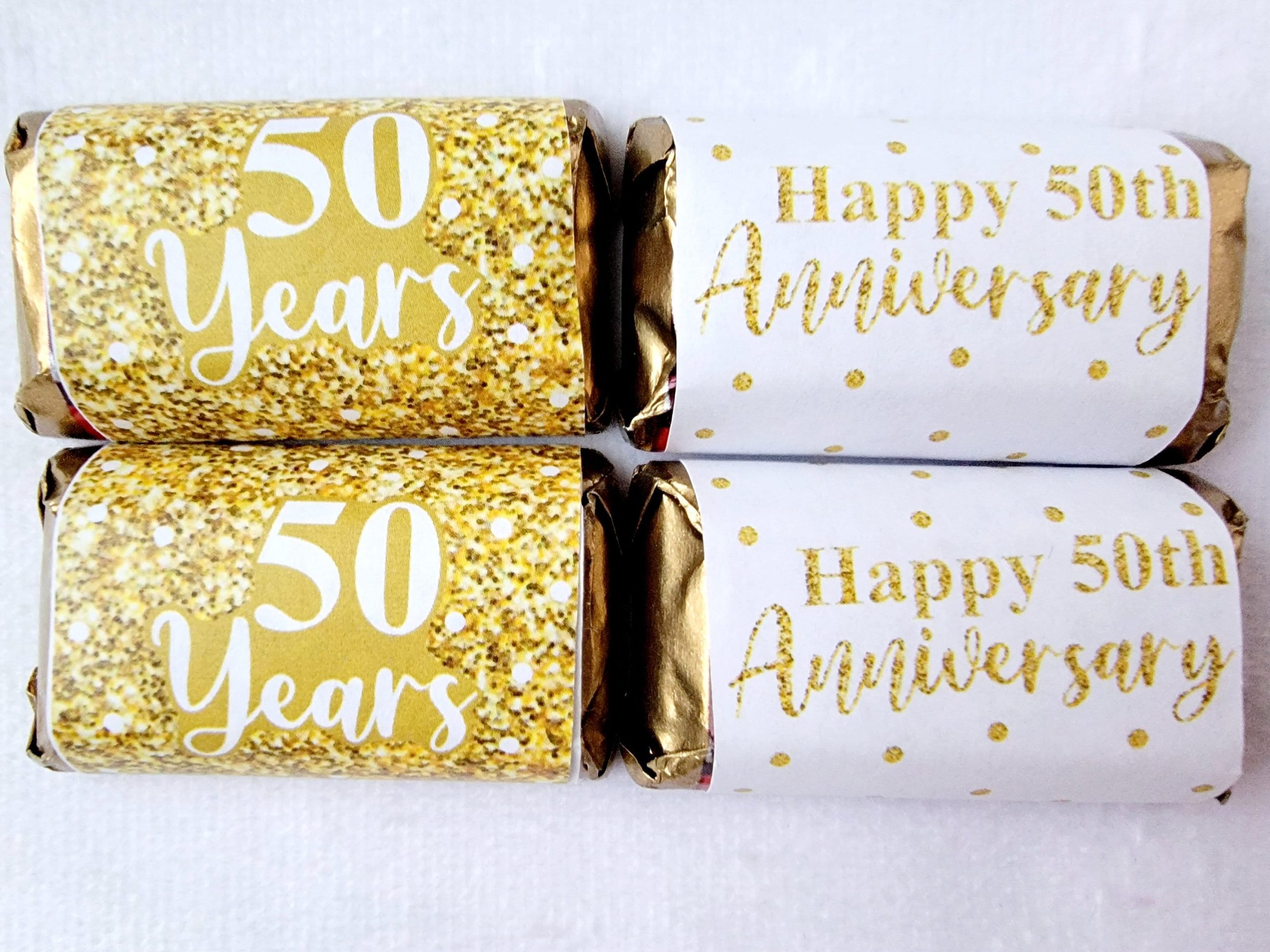 30 -  50th ANNIVERSARY PARTY Stickers 50th Anniversary Decorations Golden Wedding Anniversary Favors 50th Anniversary Mini Candy Bar Wrapper - Image 2