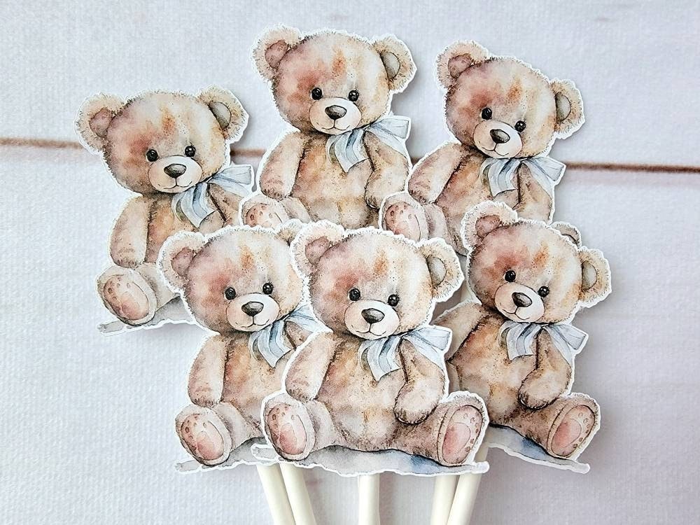 Teddy Bear Cupcake Toppers Teddy Bear Baby Shower Cupcake Toppers Teddy Bear Cake Toppers Teddy Bear Birthday Decorations Teddy Bear Party - Image 2