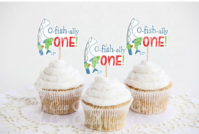 O Fishally One Cupcake Toppers Gone Fishing Cupcake Toppers Fisherman Toppers Fishing Birthday, Fishing Party, Fishing Bobber Cupcake Topper - Image 2