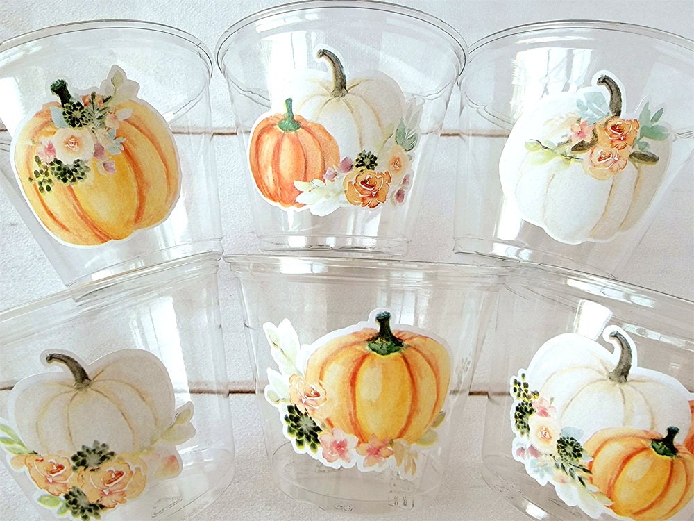 FALL PUMPKIN PARTY - Disposable Fall Pumpkin Party Little Pumpkin Fall Baby Shower Pink Pumpkin Fall Baby shower White Pumpkin Party Cups - Image 2