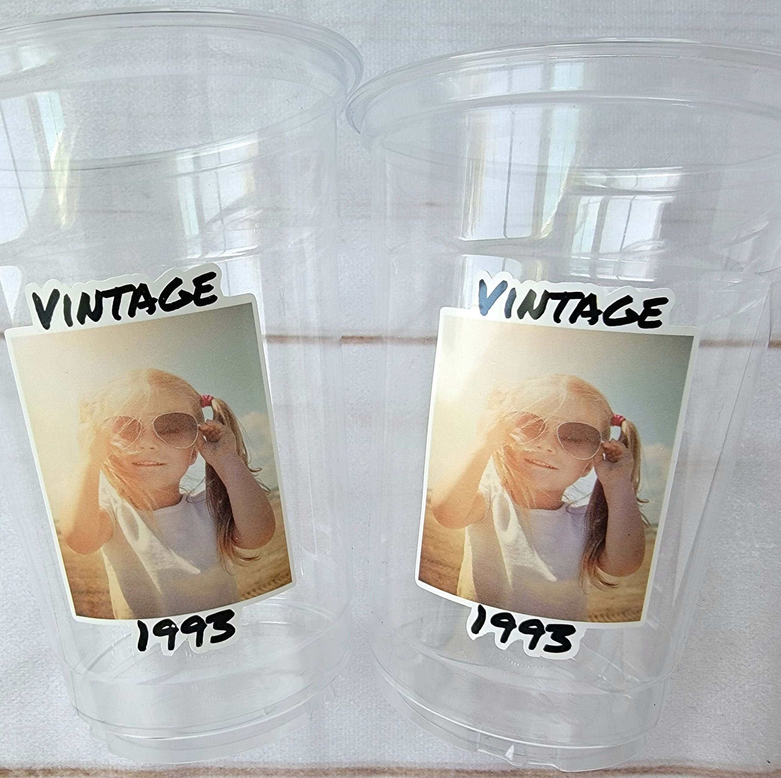 Custom Photo Cups 16oz | Personalized Plastic Party Cups with Text & Picture | Face Cups Birthday Favors | Vintage Year Est Cups Decorations - Image 4