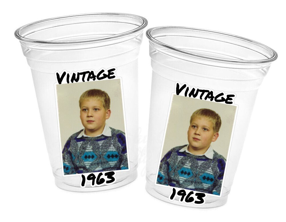 Custom Plastic Party Cups Personalized Party Cups Personalized 60th Birthday Cups Vintage 60th Cups 1965 Custom Face Party Cups Decorations - Image 2