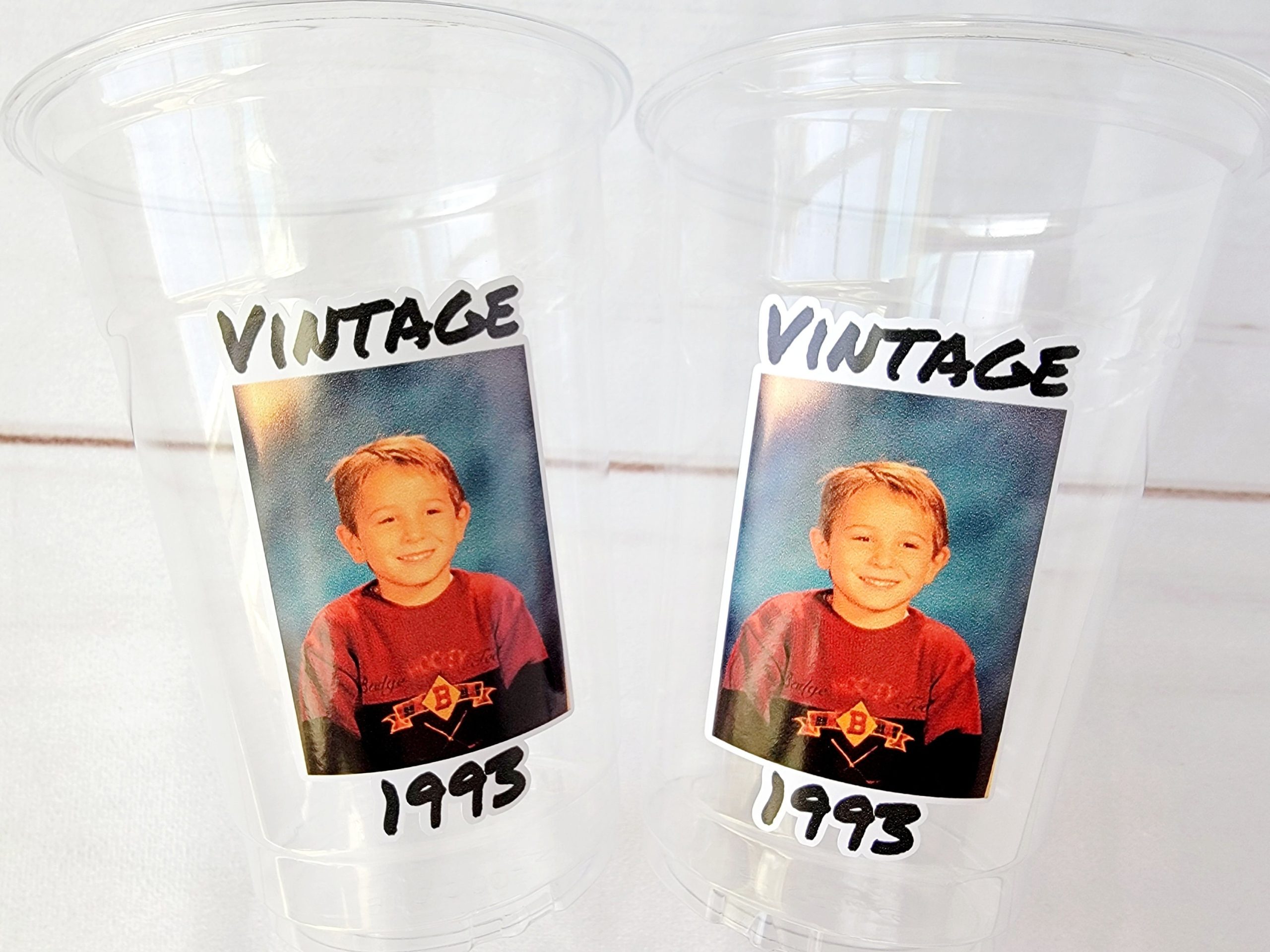 Custom Photo Cups 16oz | Personalized Plastic Party Cups with Text & Picture | Face Cups Birthday Favors | Vintage Year Est Cups Decorations - Image 3
