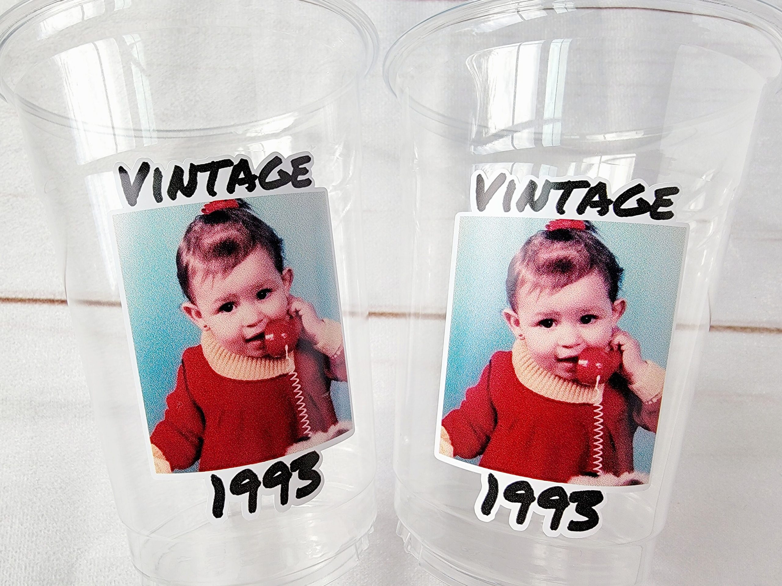 Custom Photo Cups 16oz | Personalized Plastic Party Cups with Text & Picture | Face Cups Birthday Favors | Vintage Year Est Cups Decorations - Image 2