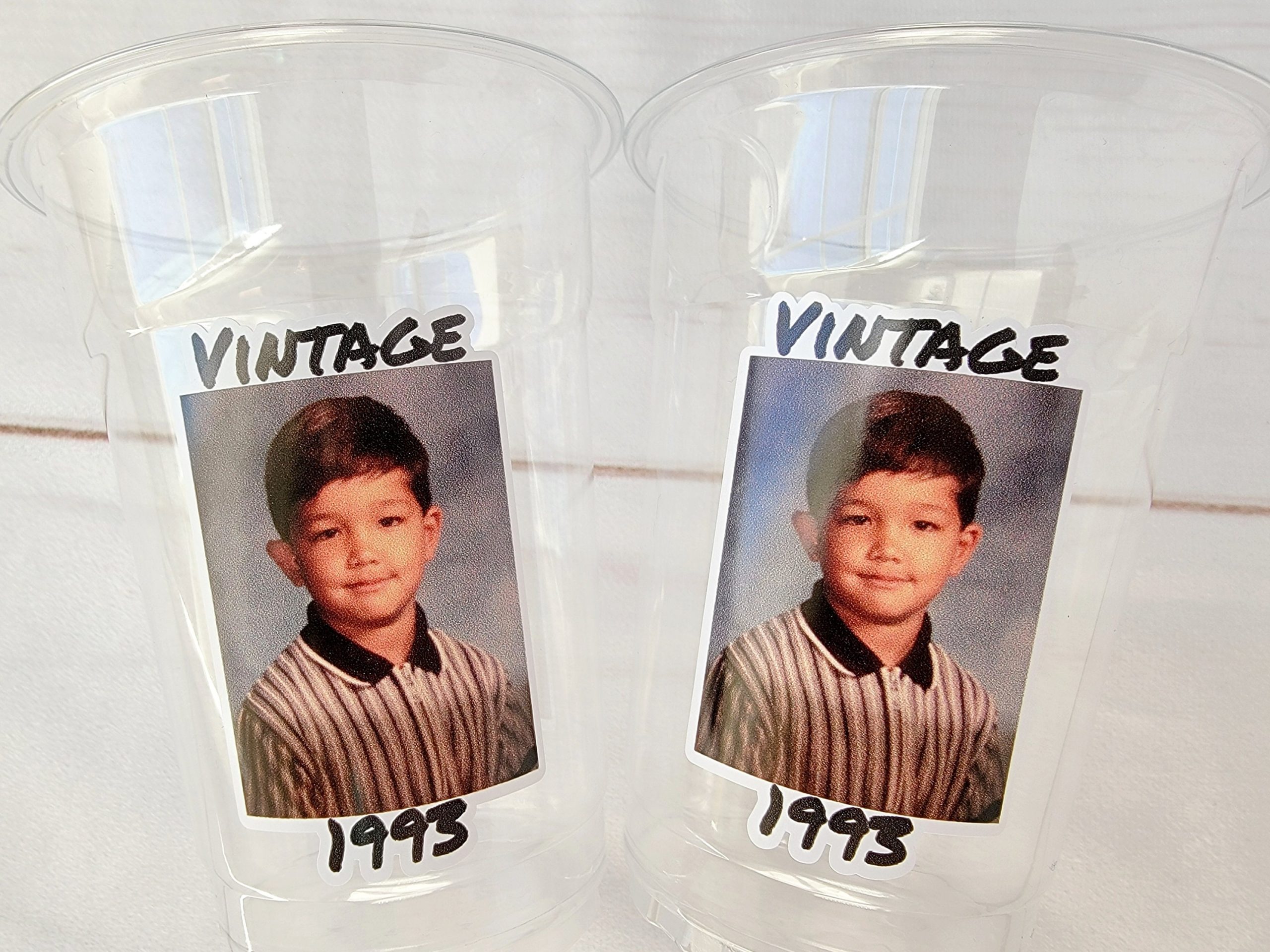 Custom Photo Cups 16oz | Personalized Plastic Party Cups with Text & Picture | Face Cups Birthday Favors | Vintage Year Est Cups Decorations - Image 5