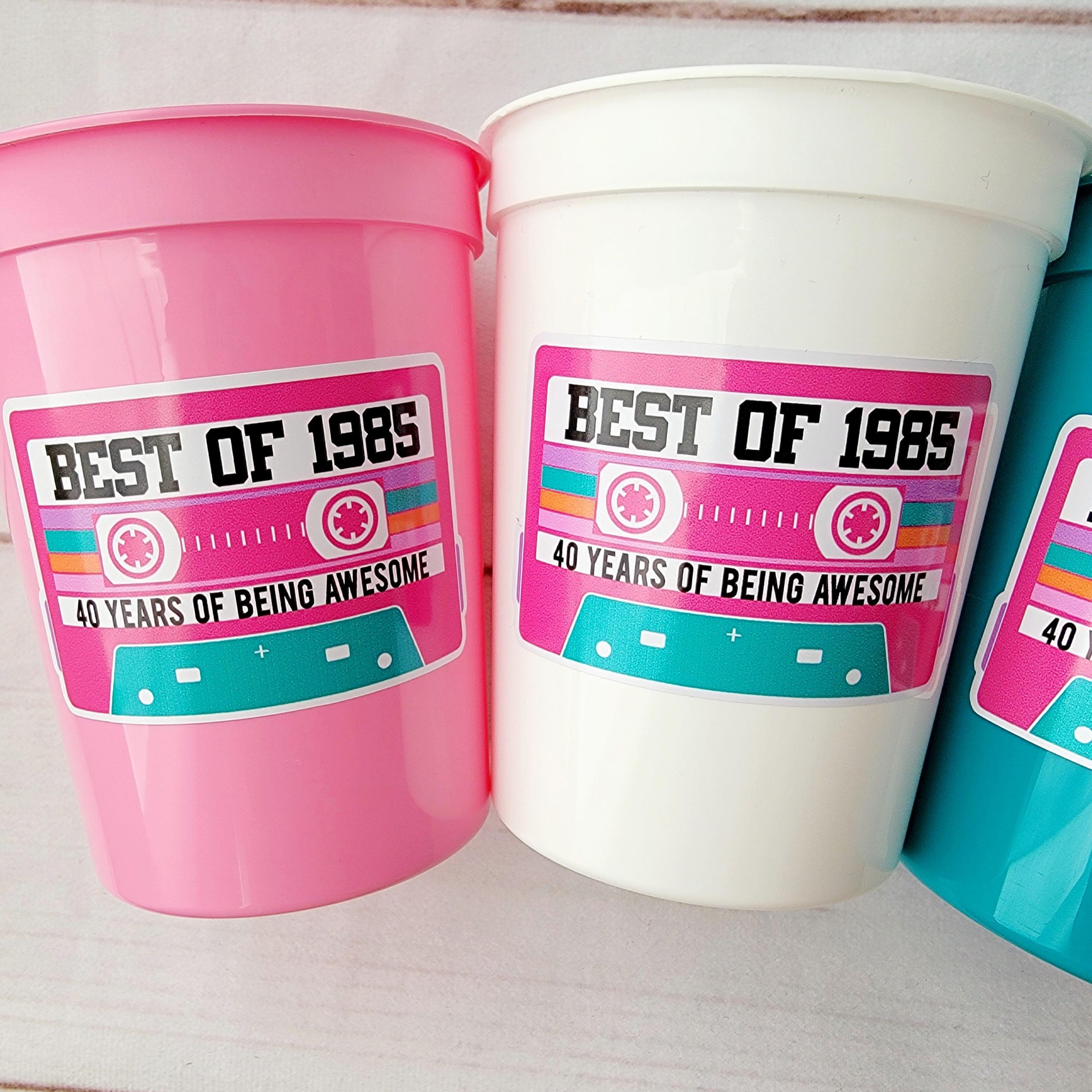40th PARTY CUPS - Best of 1985 40th Birthday Party 40th Birthday Favors 40th Party Cups 40th Party Decorations 1985 Birthday 80's Party Cups - Image 2