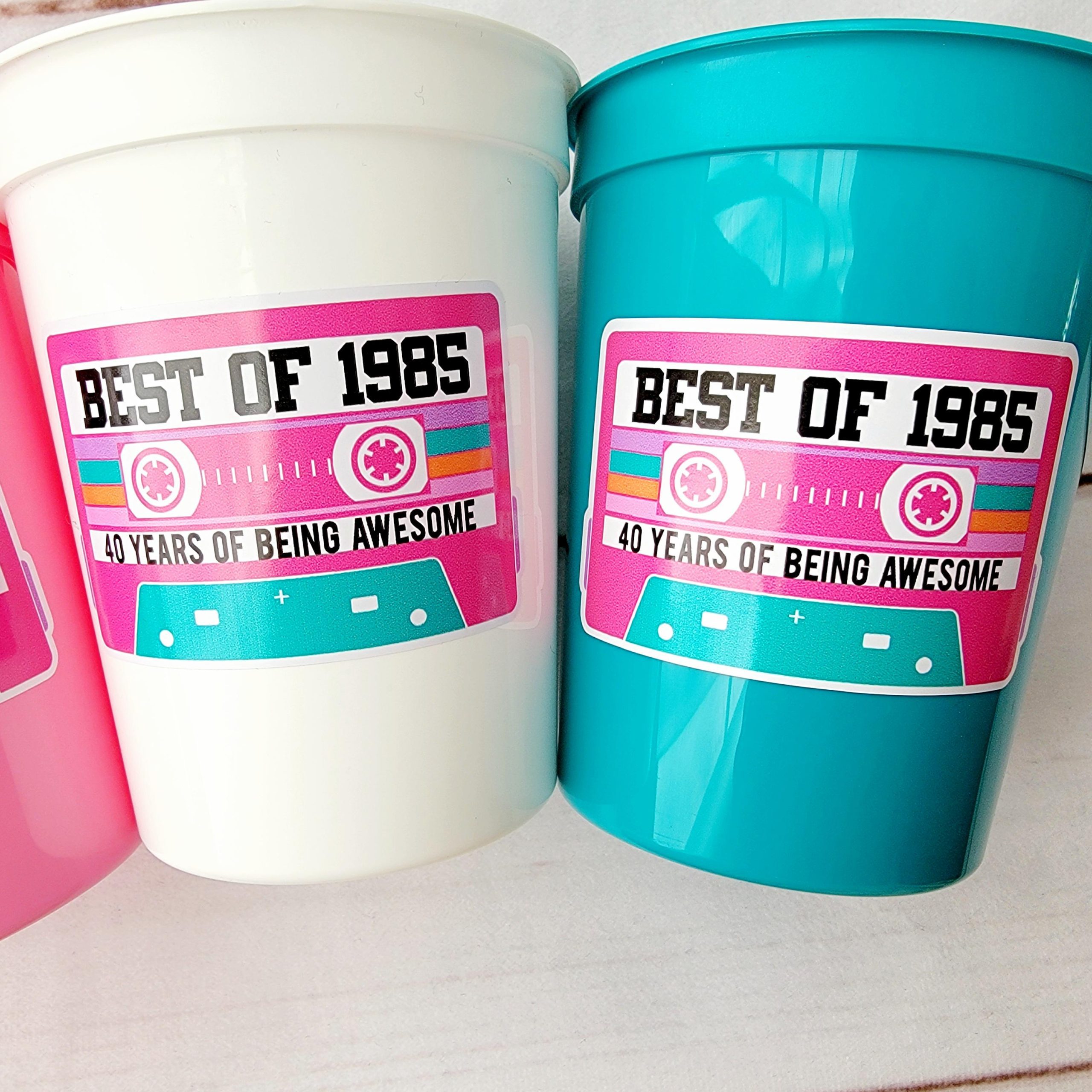 40th PARTY CUPS - Best of 1985 40th Birthday Party 40th Birthday Favors 40th Party Cups 40th Party Decorations 1985 Birthday 80's Party Cups - Image 3