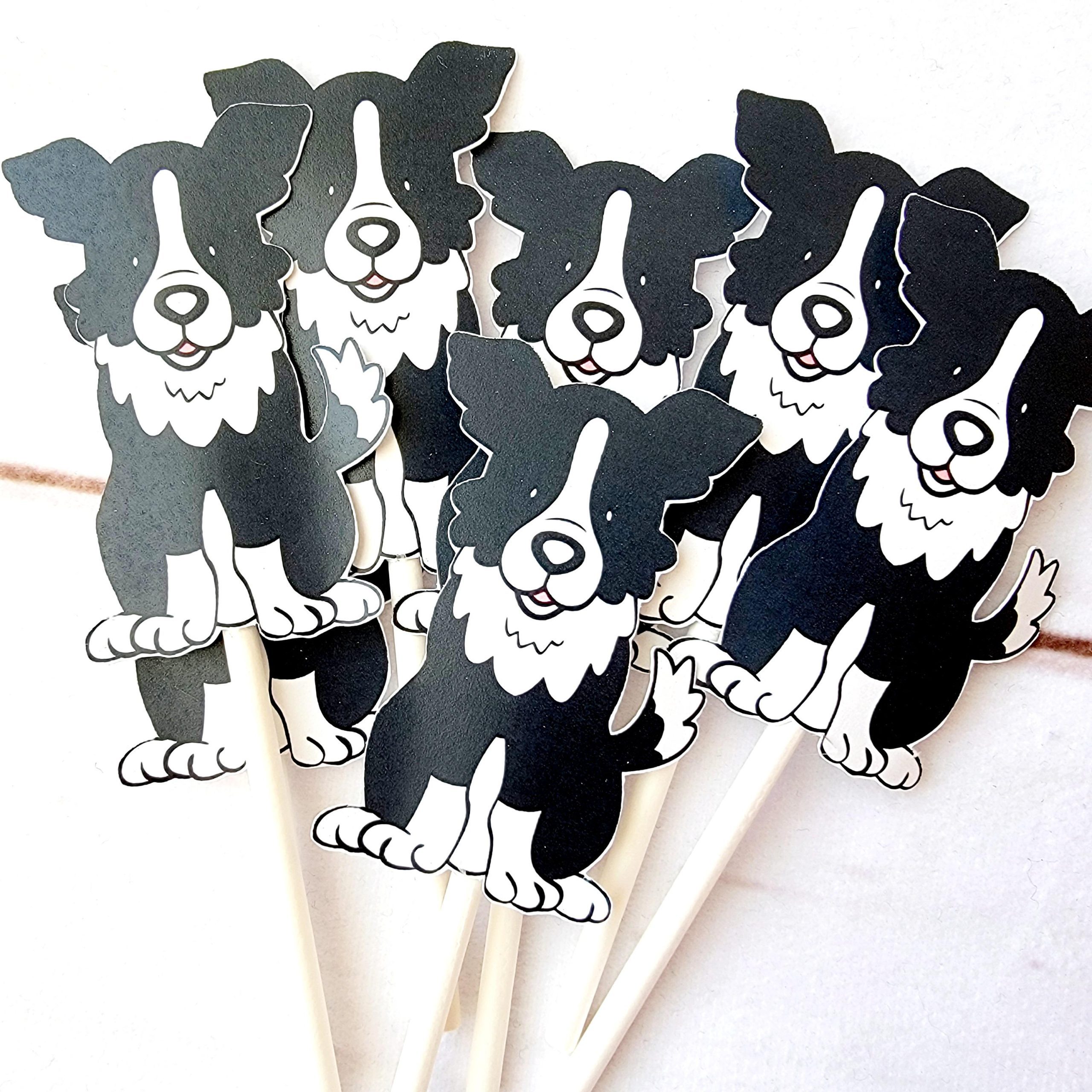 Puppy Party Cupcake Toppers - Dog Cupcake Toppers - Border Collies Cupcake Toppers - Image 2