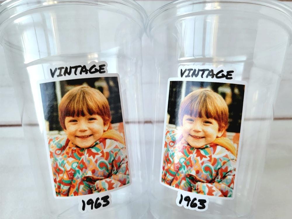 Custom Photo Cups 16oz Personalized Plastic Cups Photo Text Vintage Est Year Face Picture for Birthday Parties Events Supplies Decorations - Image 5
