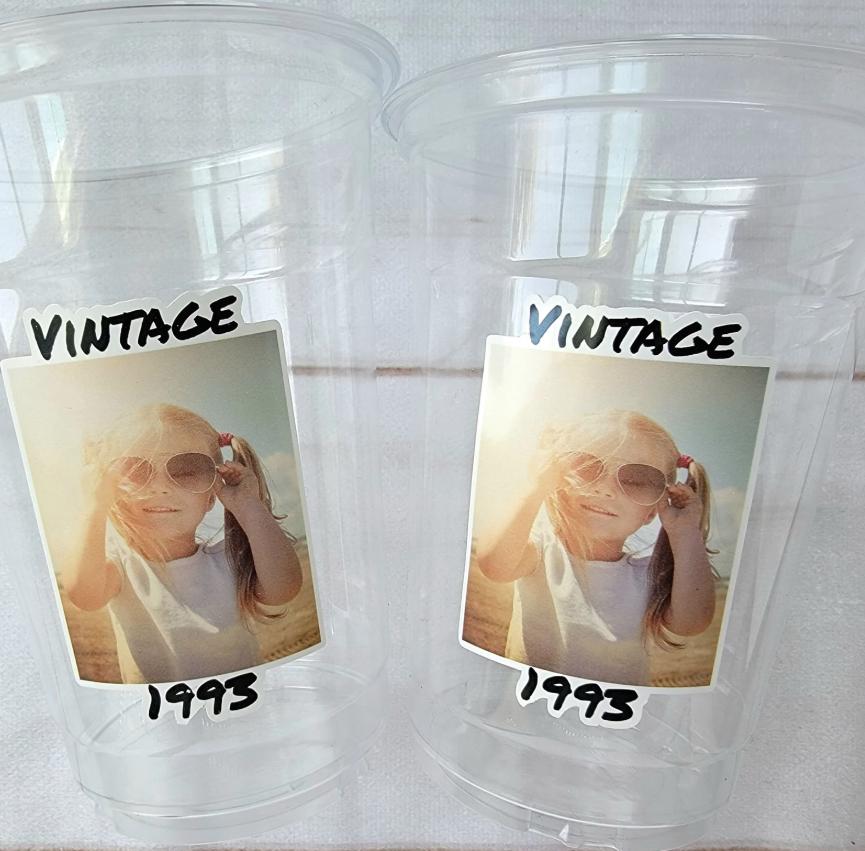 Custom Photo Cups 16oz Personalized Plastic Cups Photo Text Vintage Est Year Face Picture for Birthday Parties Events Supplies Decorations - Image 3
