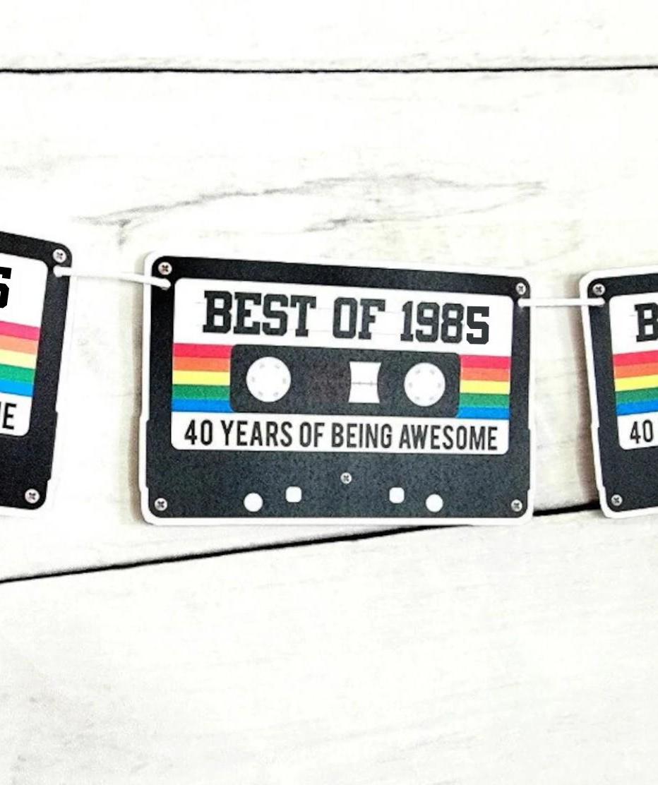 40th Cassette Tape Birthday Banner, Best of 1985 Banner 1985 Party Decorations 40th Party Decorations 40th Party Garland 40th Party Banner - Image 2