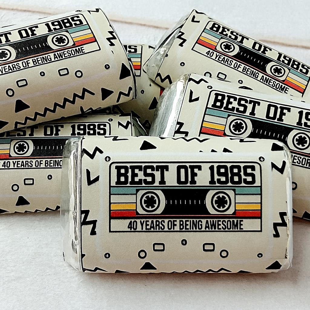 30 - Tan 40th Birthday Cassette Tape Stickers 40th Birthday Stickers  or Mini Candy Bar Wrapper Vintage 40th Birthday Best of 1985 Birthday - Image 2