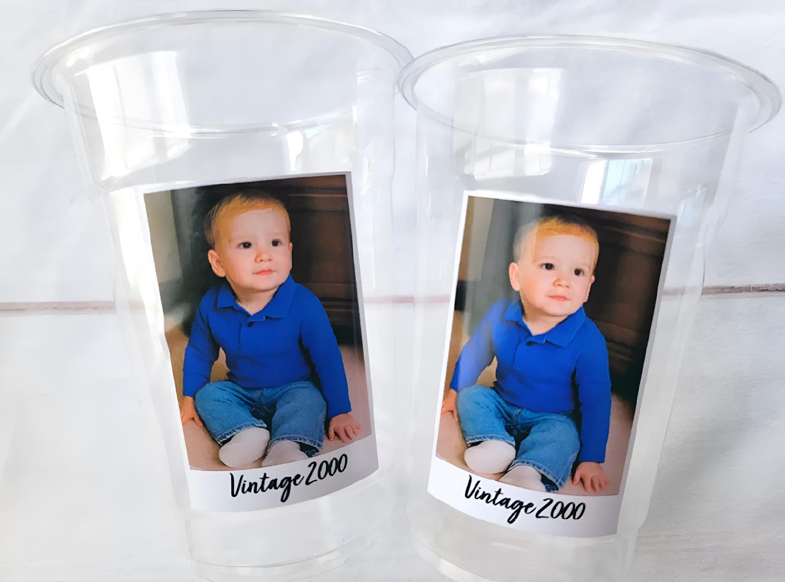 Custom Photo Party Cups 16oz Personalized Plastic Cups with Text for Parties Events Birthday Supplies Decorations Vintage Est Year Face Cups - Image 3