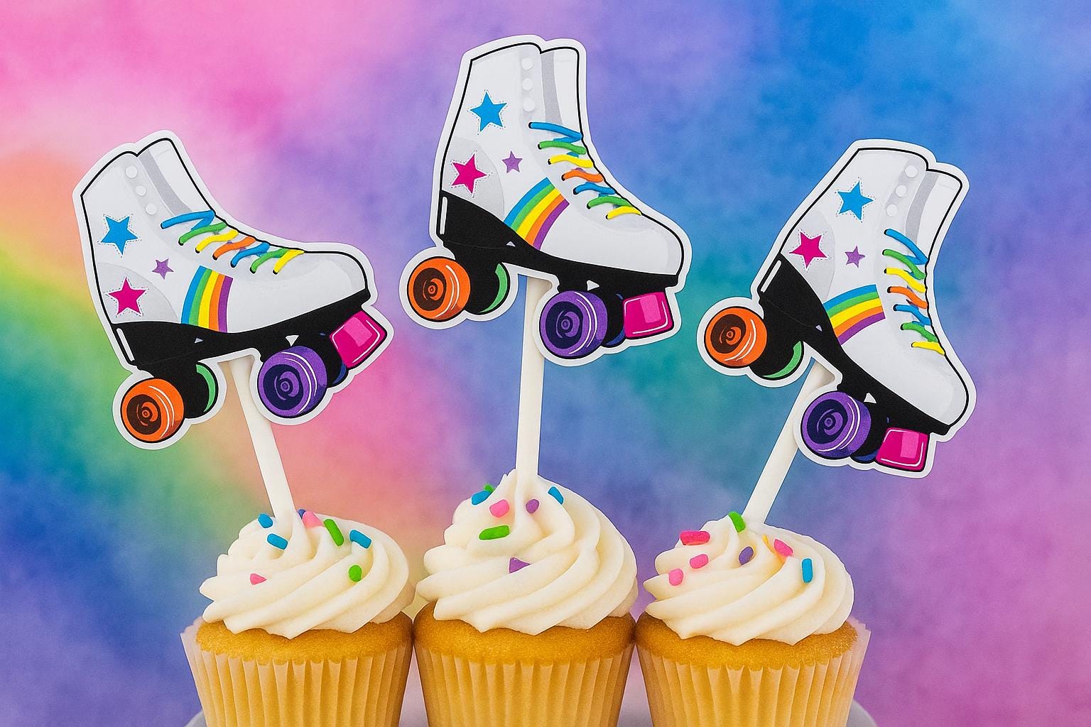 Roller Skate Cupcake Toppers | 80s Party Decorations | Retro Birthday Cupcake Picks | Roller Skating Themed Party Supplies | Roller Skating - Image 2