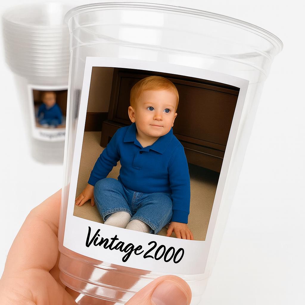 Personalized 16oz Party Cups – Custom Photo & Text Plastic Cups for Birthdays, Events, Vintage Year Party Decorations, Face Cups, Photo Cups - Image 2